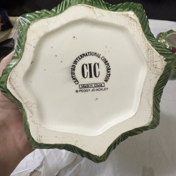 Peggy Jo Ackley Vintage Ceramic Christmas Tree Teapot 3pc. Decor Small - Picture 5 of 5